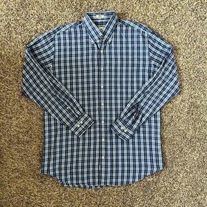 Peter Millar Crown Ease Stretch Blue Checkered Dress Shirt